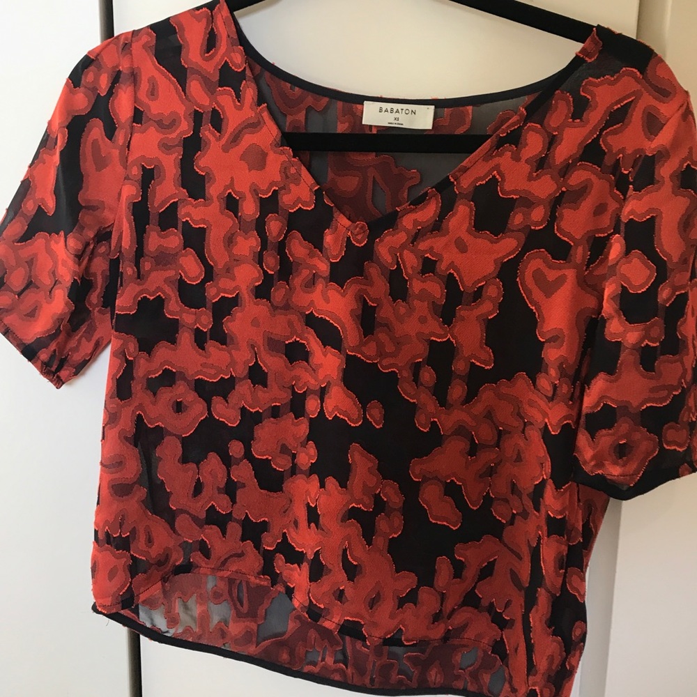 Red and Blue cropped blouse